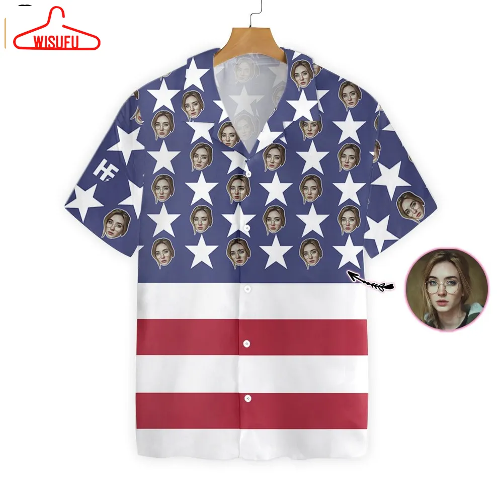 Wife Face With American Flag Hawaiian Shirt, New Fashion Gifts