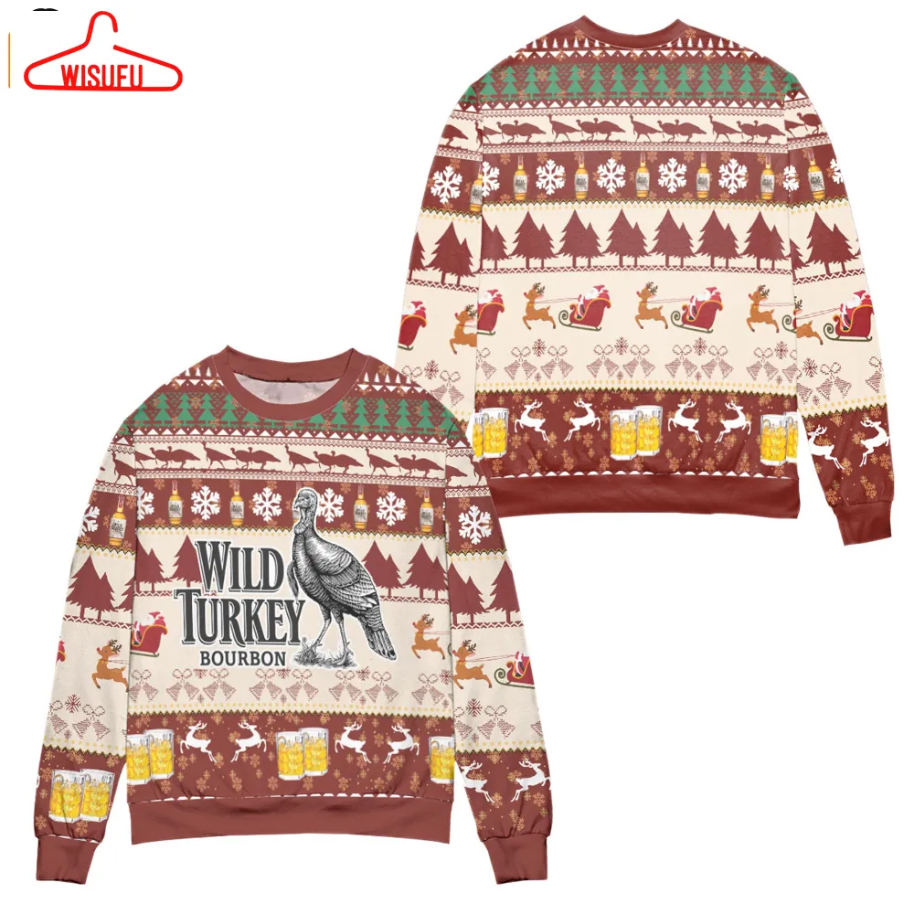 Wild Turkey Bourbon Snowflake Pattern Ugly Christmas Sweater