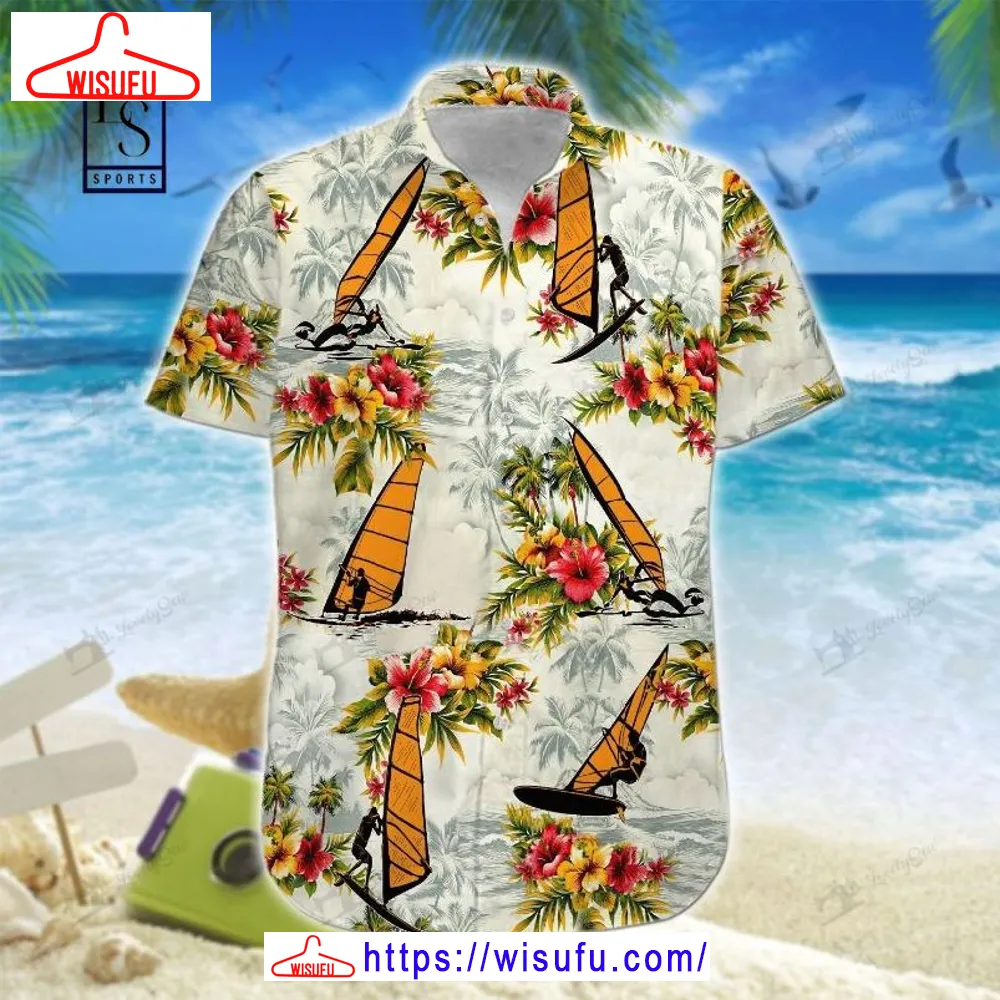 Windsurfing Flowers Hawaiian Shirt, New Fashion Gifts