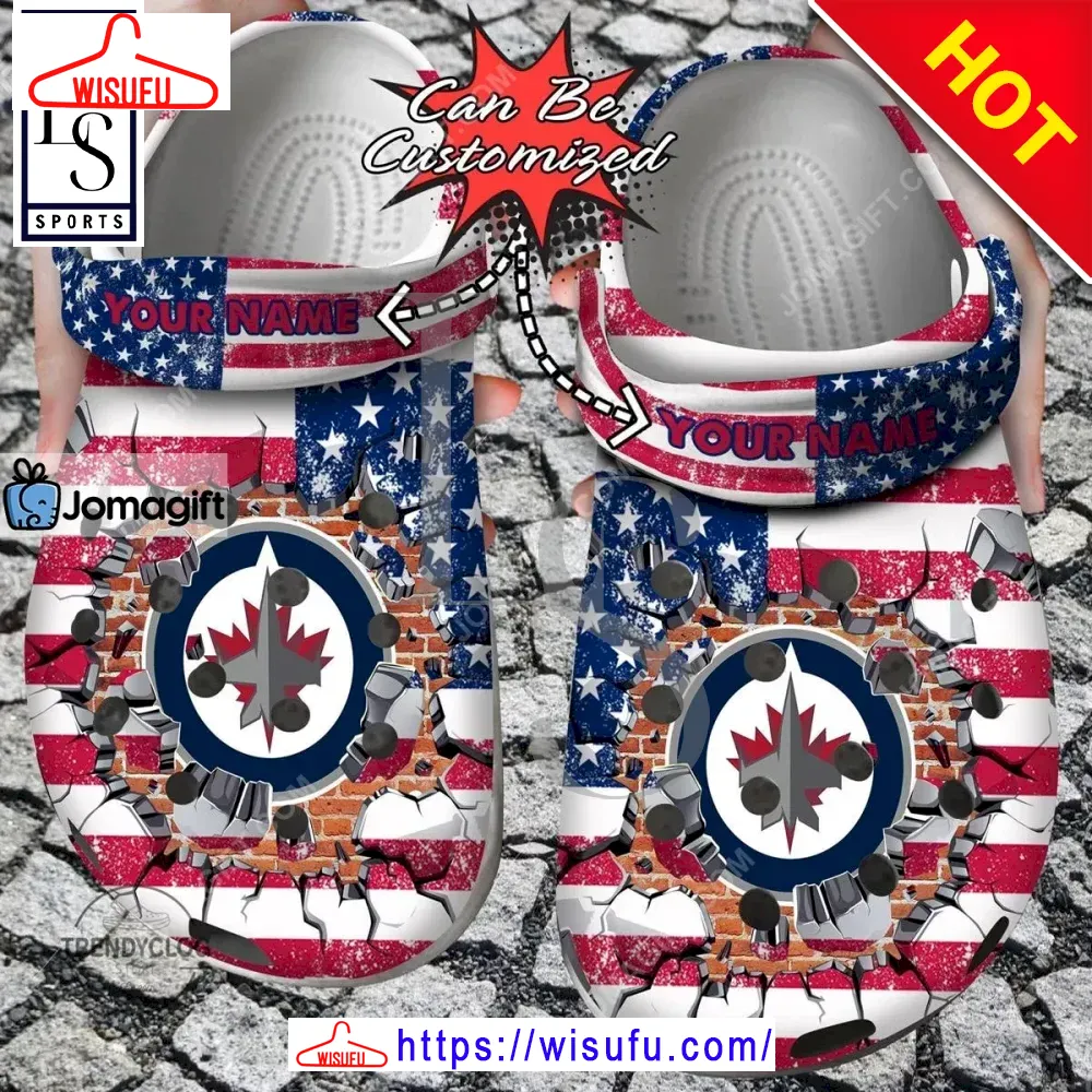 Winnipeg Jets American Flag Breaking Wall Clogs Clog Shoes