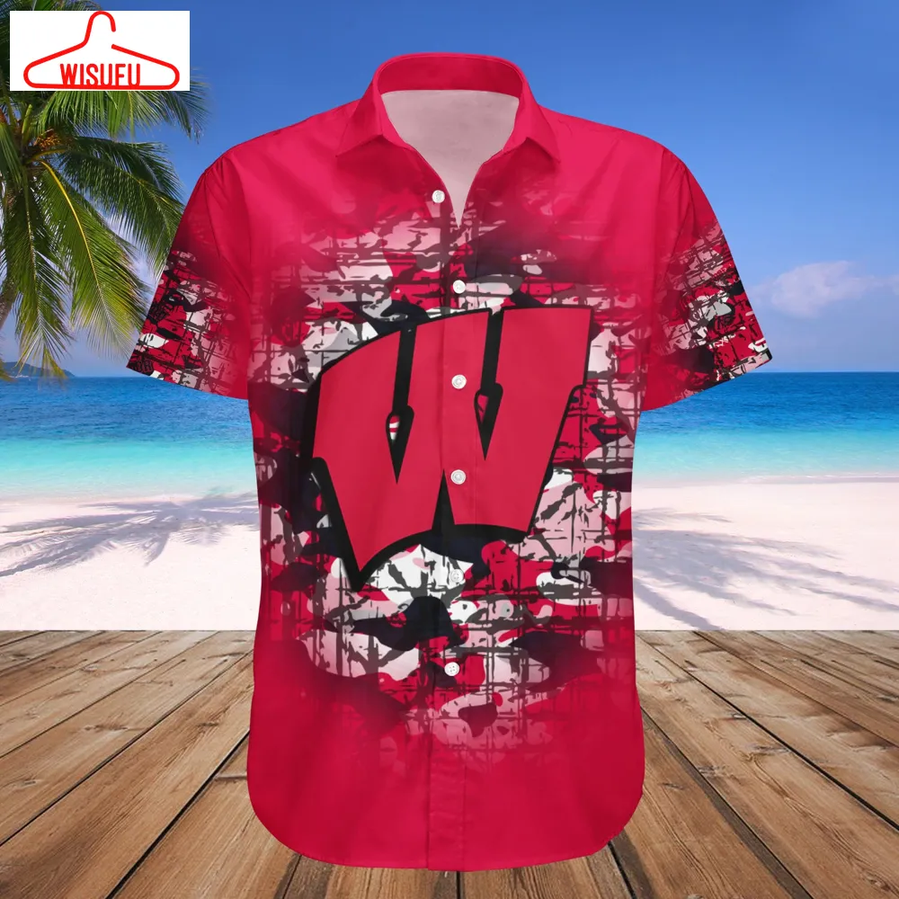 Wisconsin Badgers Camouflage Vintage Hawaiian Shirt, New Fashion Gifts