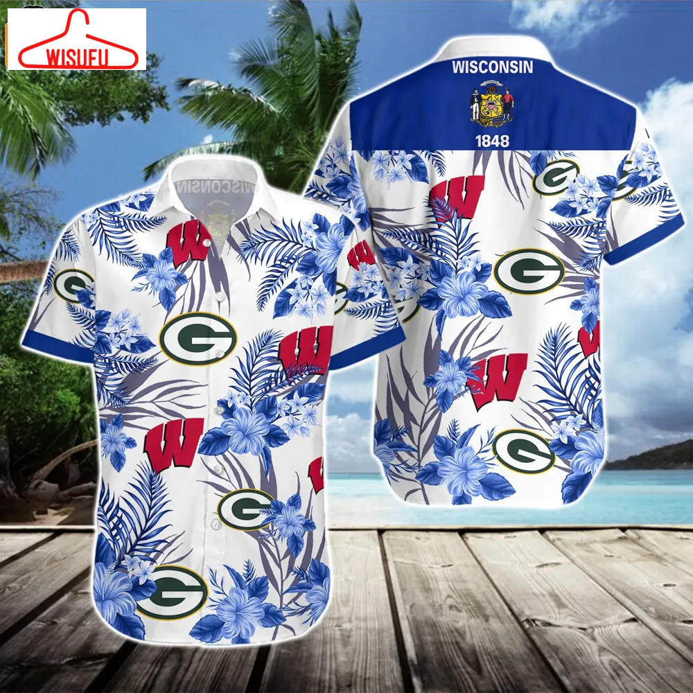 Wisconsin Badgers Green Bay Packers Blue Hawaiian Shirt, New Fashion Gifts