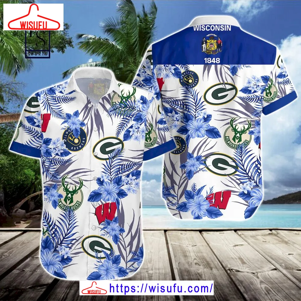 Wisconsin Badgers Green Bay Packers Milwaukee Brewers Hawaiian Shirt, New Fashion Gifts