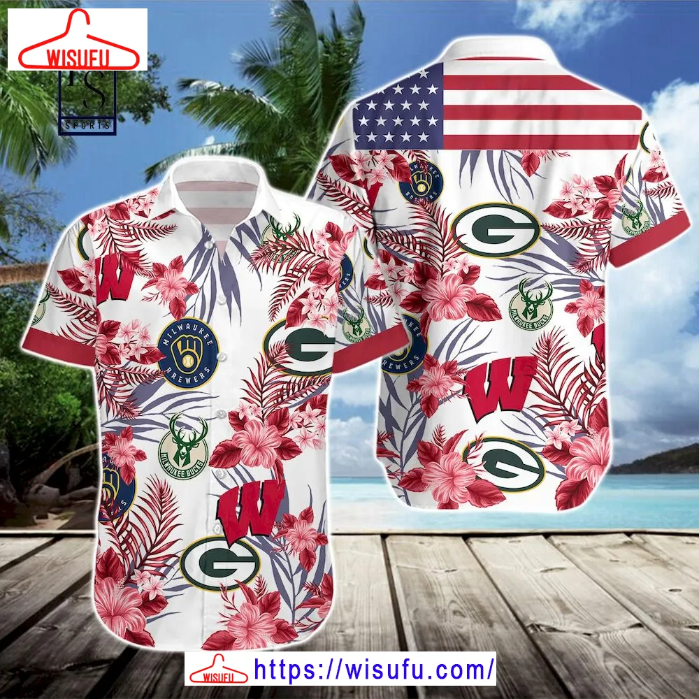 Wisconsin Badgers Green Bay Packers Milwaukee Brewers Milwaukee Bucks Hawaiian Shirt, New Fashion Gifts