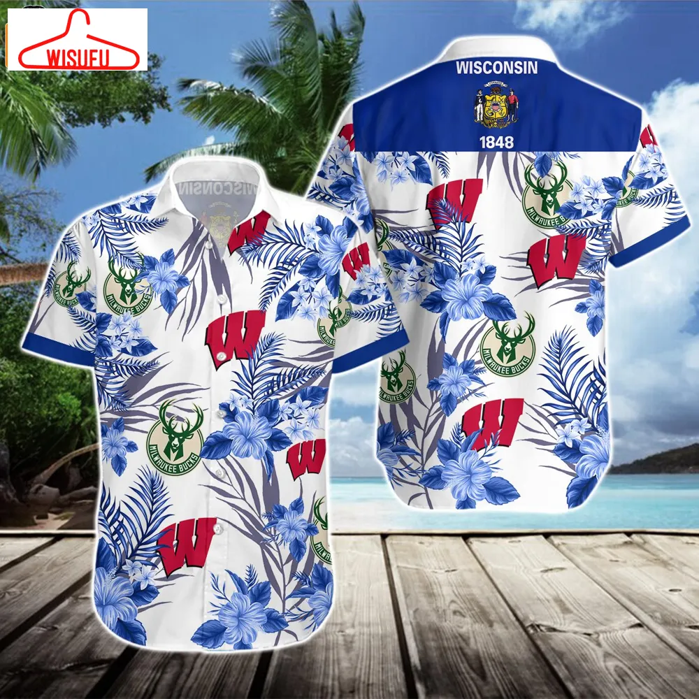 Wisconsin Badgers Milwaukee Bucks Light Blue Hawaiian Shirt, New Fashion Gifts