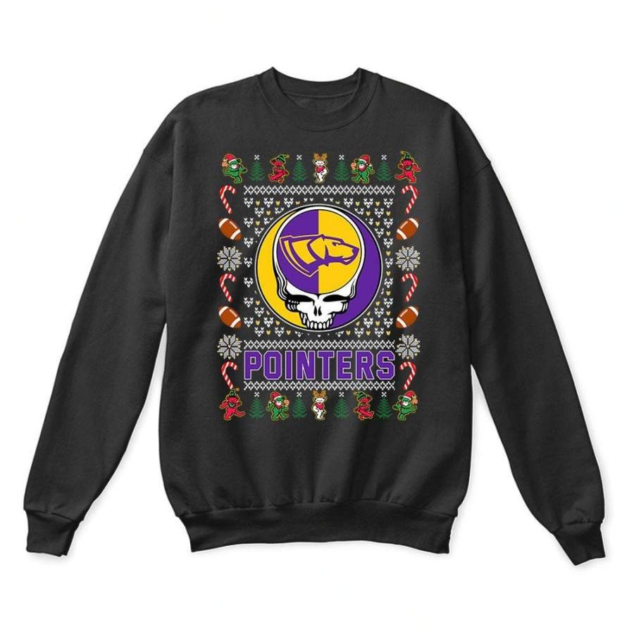 Wisconsin-Stevens Point Pointers x Grateful Dead Christmas Ugly Sweatshirt-Black