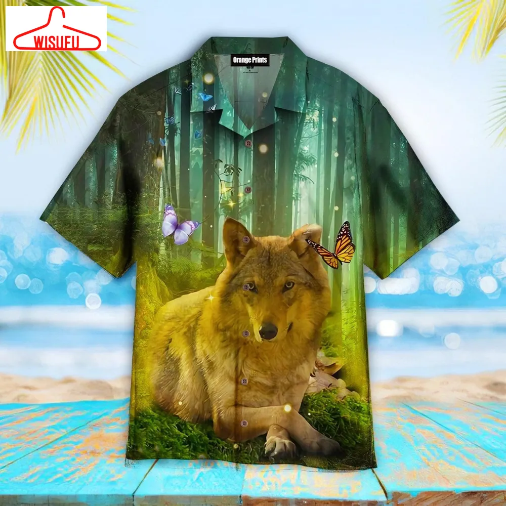 Wolf Butterfly In The Forest Hawaiian Shirt