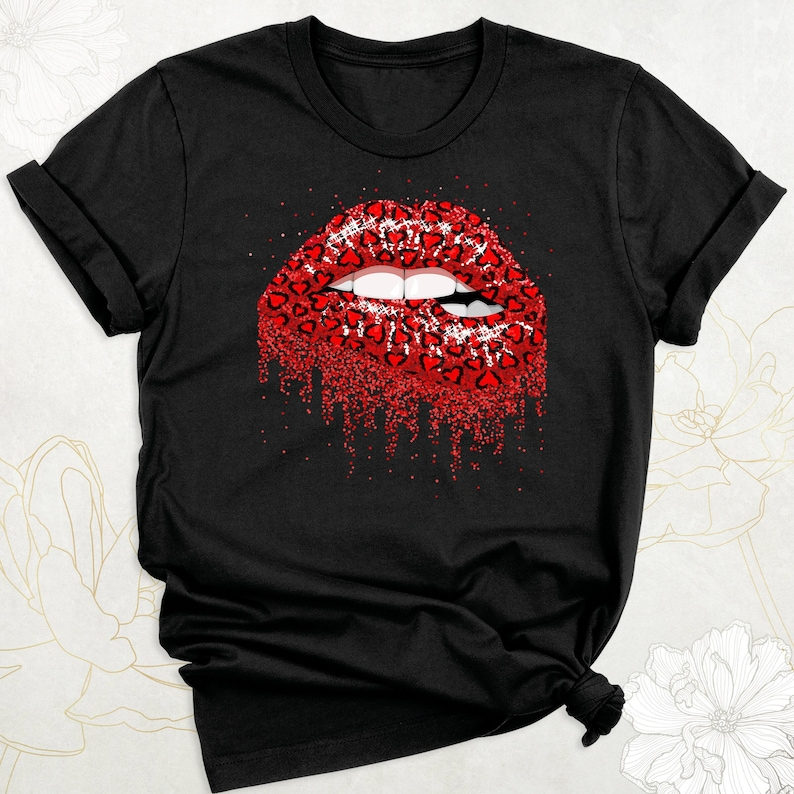 Women Valentine's Day Shirt, Red Lips Shirt, Lips Kiss Shirt, Leopard Lips Valentine Shirt, Dripping Lips T-Shirt, Cute Valentines Heart Tee