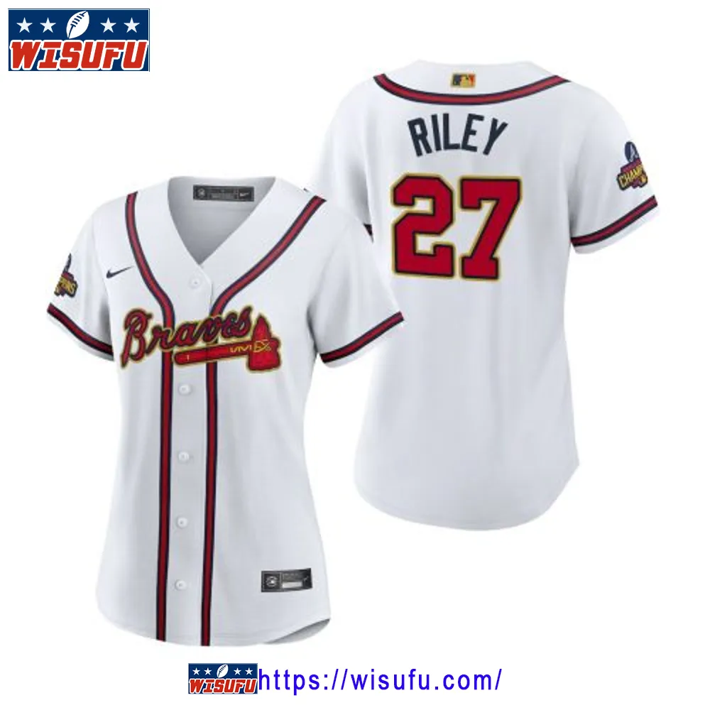 Women's Austin Riley 27 Atlanta Braves White 2024-23 Gold Program Jersey