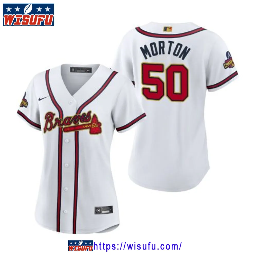 Women's Charlie Morton 50 Atlanta Braves White 2024-23 Gold Program Jersey