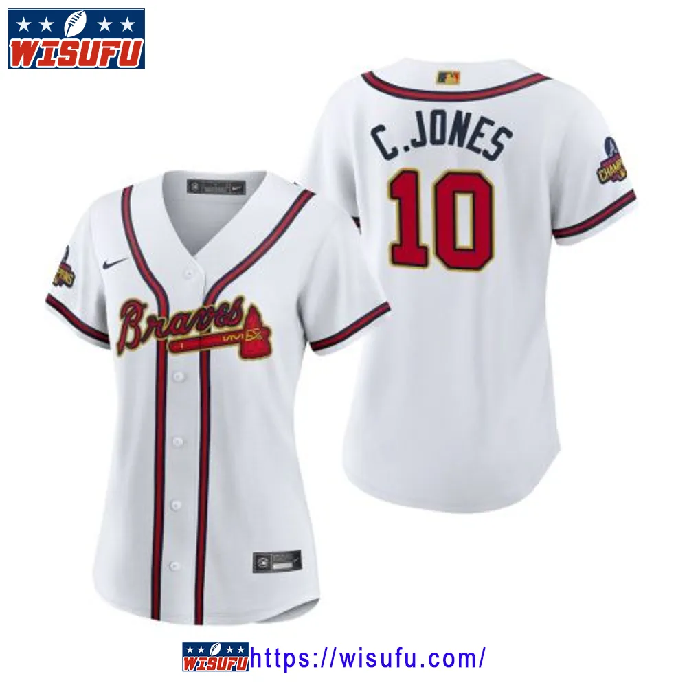 Women's Chipper Jones 10 Atlanta Braves White 2024-23 Gold Program Jersey