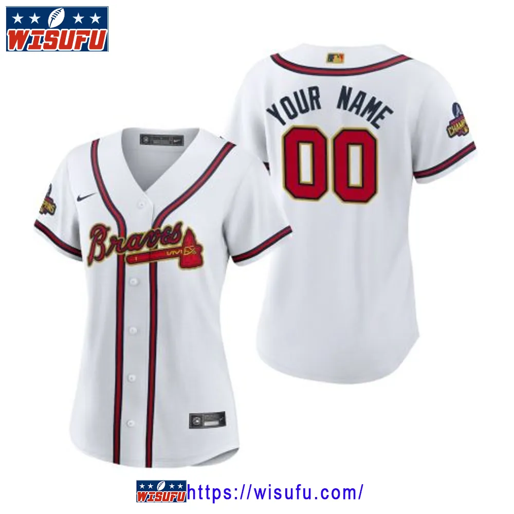 Women's Custom 00 Atlanta Braves White 2024-23 Gold Program Jersey