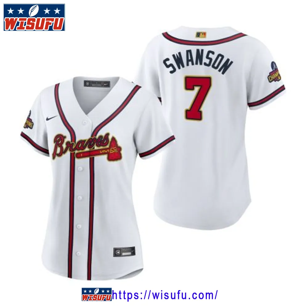 Women's Dansby Swanson 7 Atlanta Braves White 2024-23 Gold Program Jersey