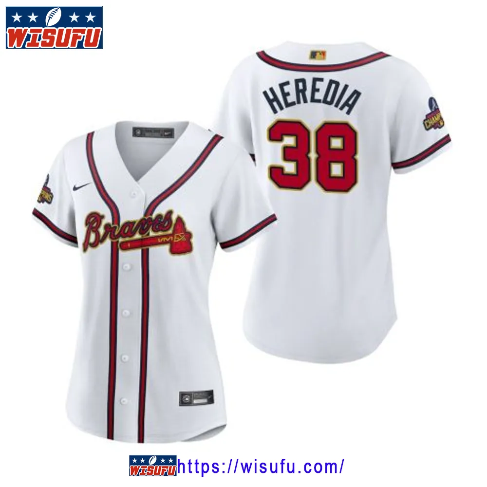 Women's Guillermo Heredia 38 Atlanta Braves White 2024-23 Gold Program Jersey