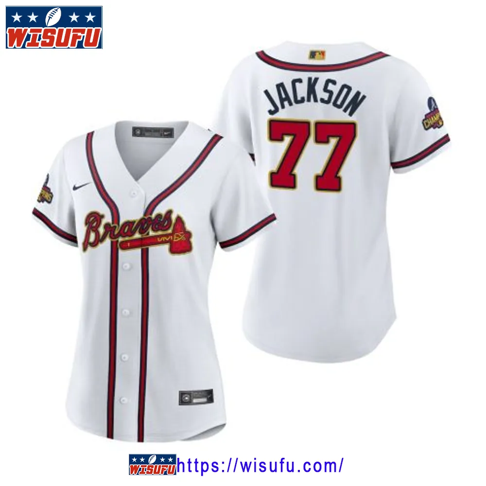 Women's Luke Jackson 77 Atlanta Braves White 2024-23 Gold Program Jersey