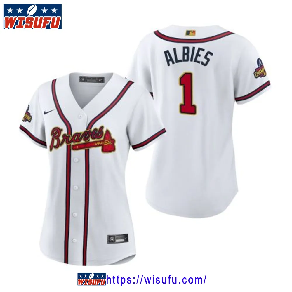 Women's Ozzie Albies 1 Atlanta Braves White 2024-23 Gold Program Jersey