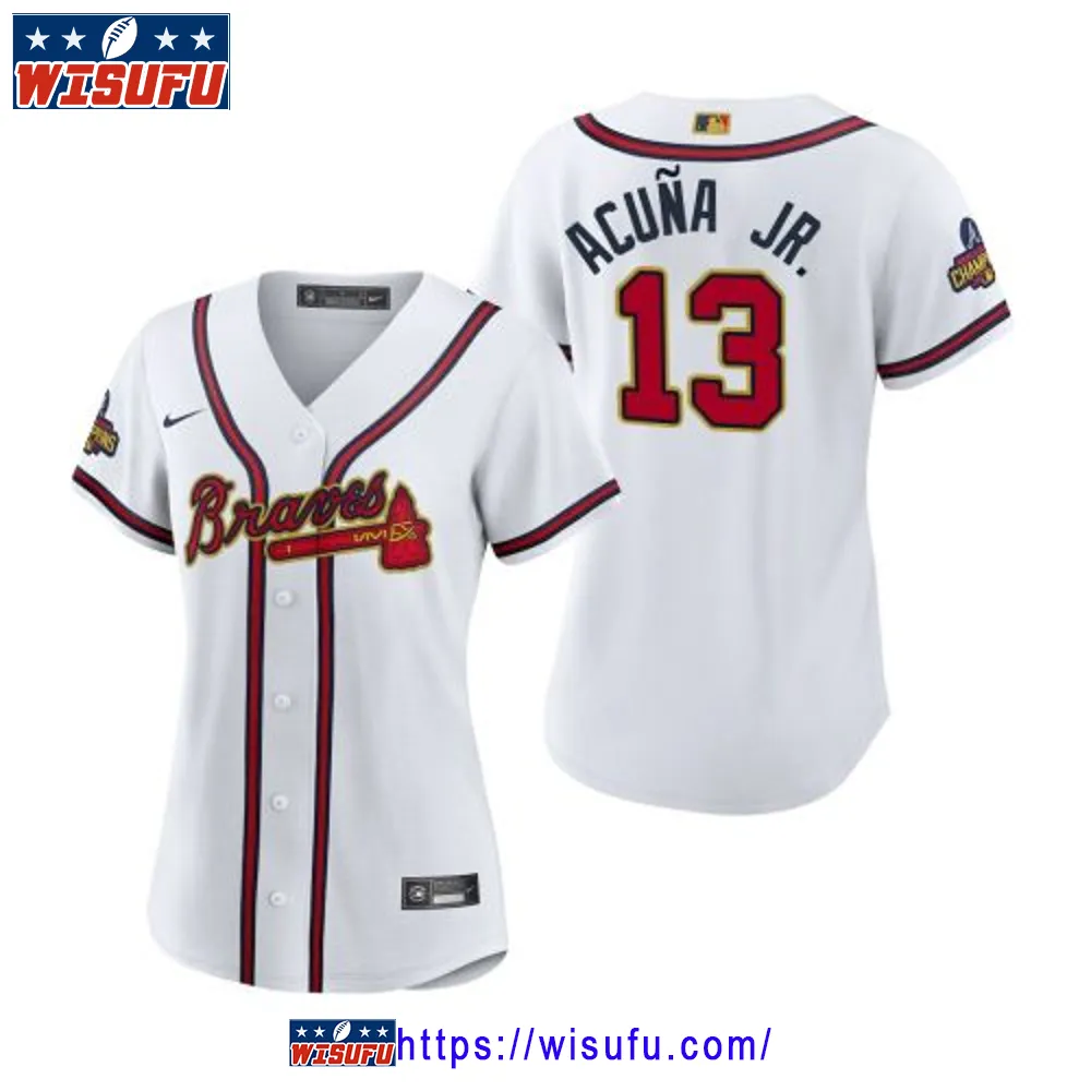 Women's Ronald Acuna Jr. 13 Atlanta Braves White 2024-23 Gold Program Jersey