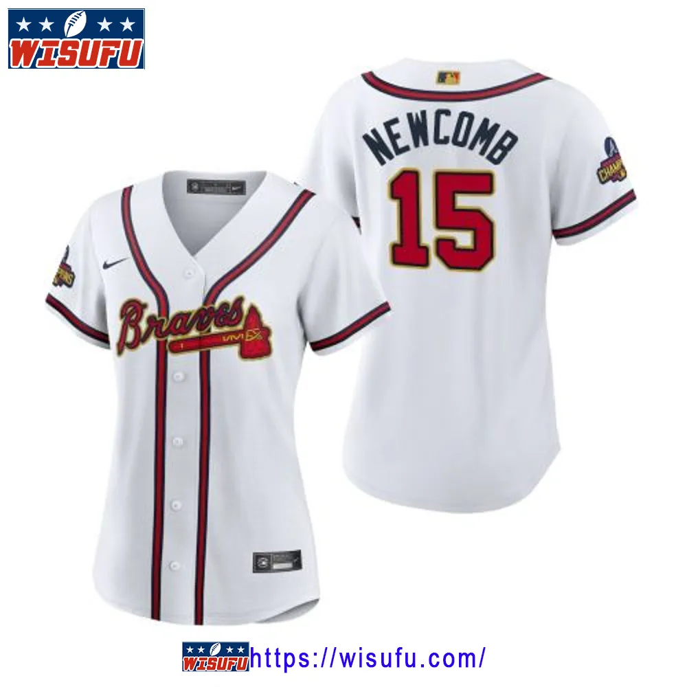 Women's Sean Newcomb 15 Atlanta Braves White 2024-23 Gold Program Jersey