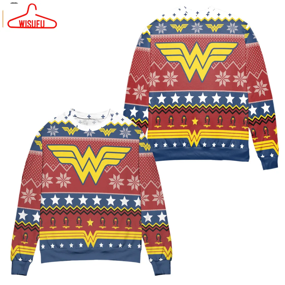 Wonder Woman Logo Dc Snowflakes Pattern Ugly Christmas Sweater