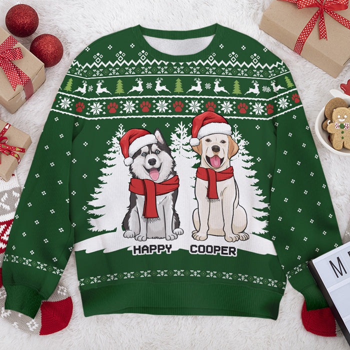 Woof You A Merry Christmas, Human - Personalized Custom Unisex Ugly Christmas Sweatshirt, Wool Sweatshirt, All-Over-Print Sweatshirt - Gift For Dog Lovers, Pet Lovers, Christmas Gift