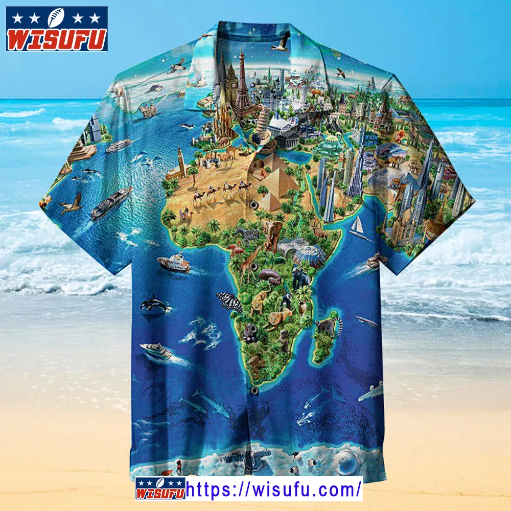 World Landmarks Map -unis-ex Hawaiian Shirt