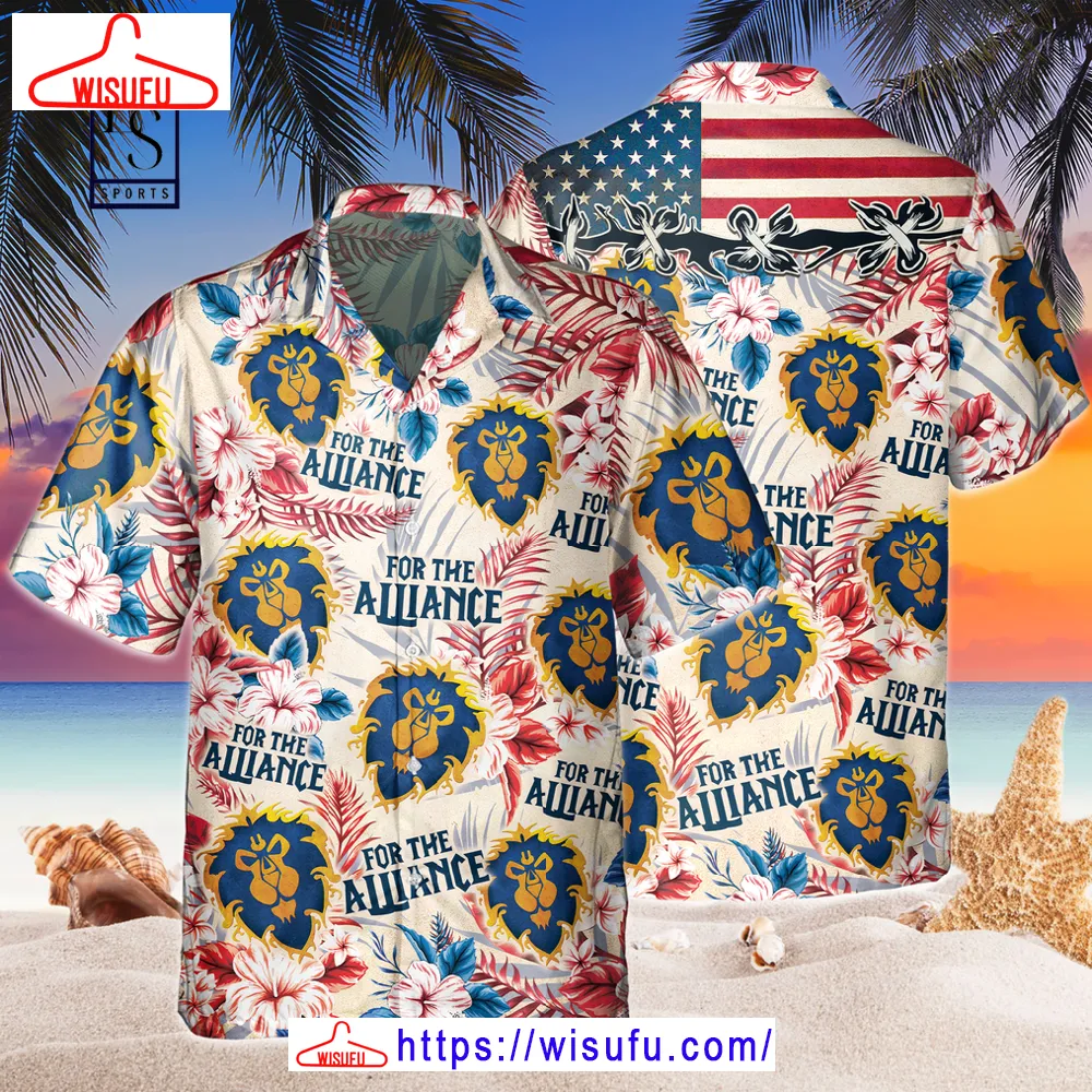 World Of Warcraft Alliance American Flag Hawaiian Shirt, New Fashion Gifts