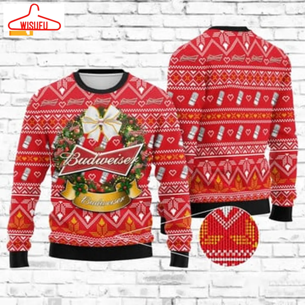 Wreath Budweiser Beer Christmas Sweater