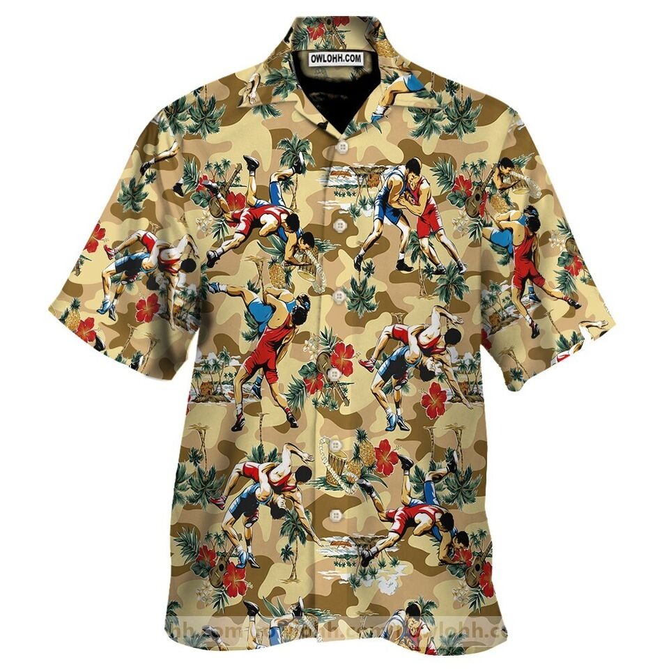 Wrestling Brown Camo Hawaiian Shirt, Gift For Men,S-5XL US Size