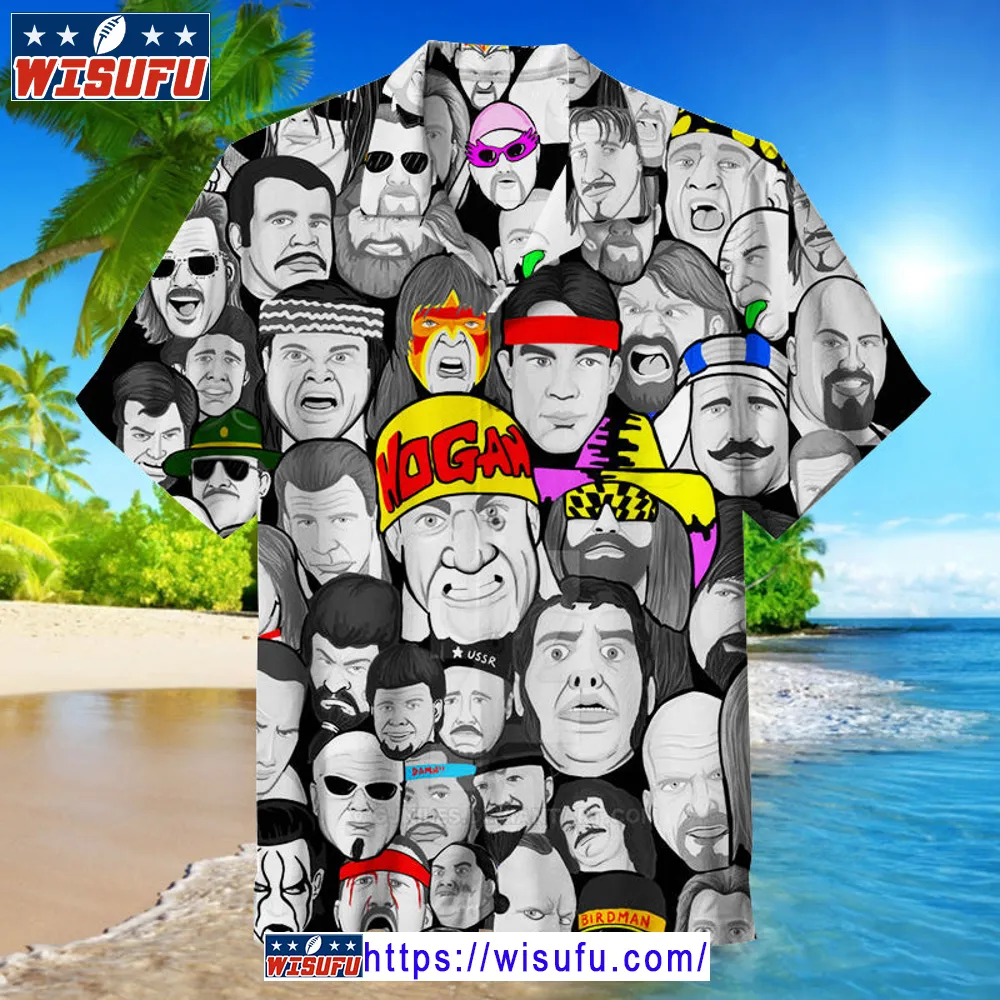 Wrestling Character Collage Art Hawaiian Shirt Wisufu11914