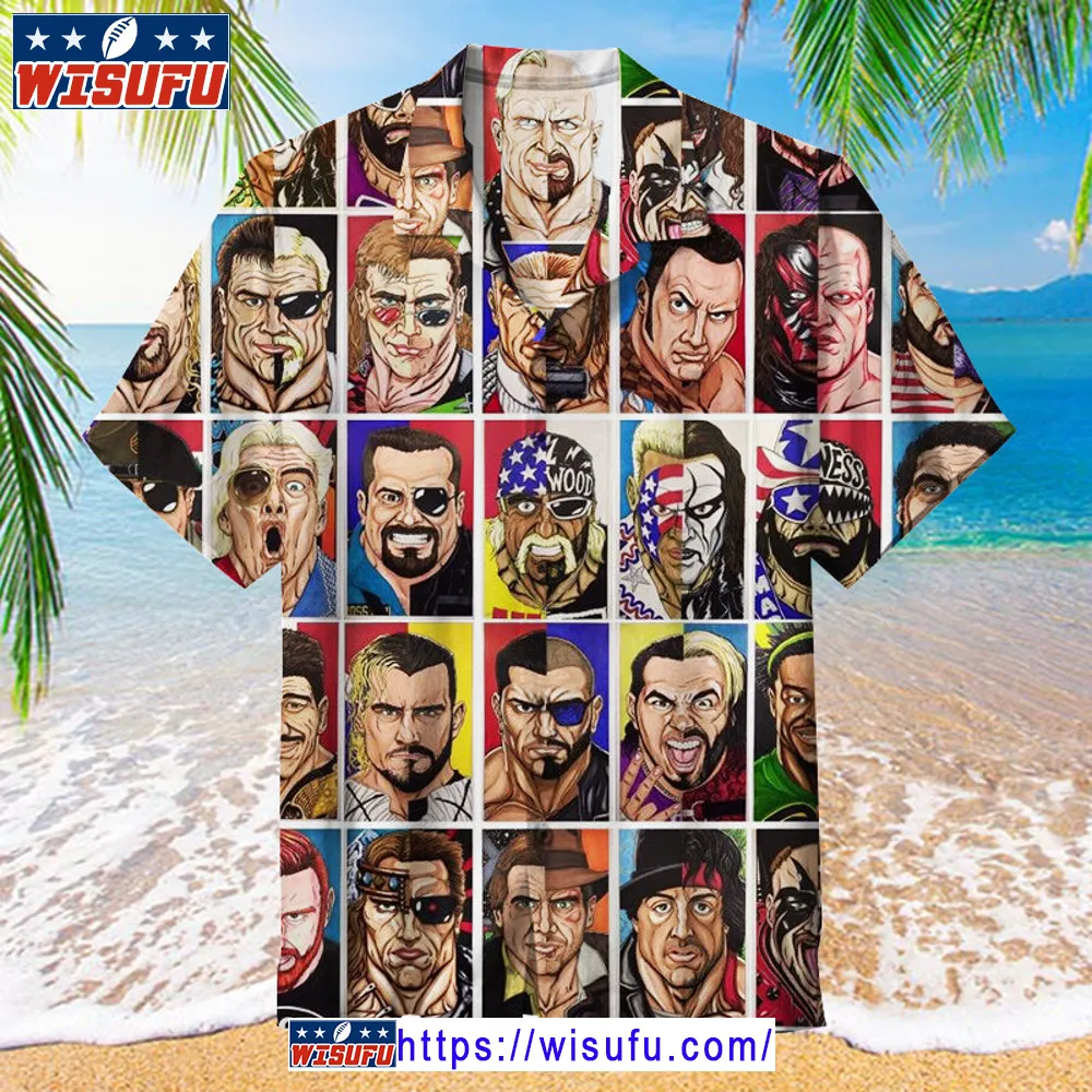 Wrestling Character Collage Art Hawaiian Shirt Wisufu18962