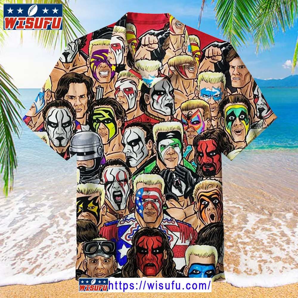 Wrestling Character Collage Art Hawaiian Shirt Wisufu28760