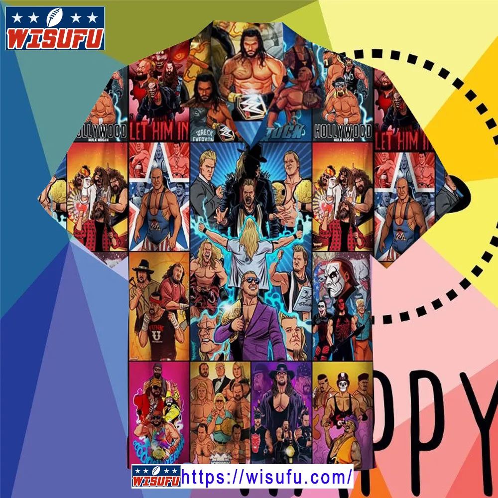 Wrestling Character Collage Art Hawaiian Shirt Wisufu61822