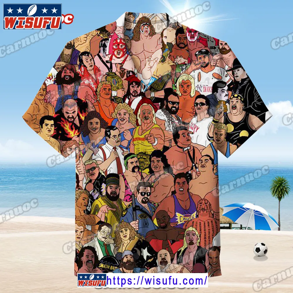 Wrestling Character Collage Art Hawaiian Shirt Wisufu66434