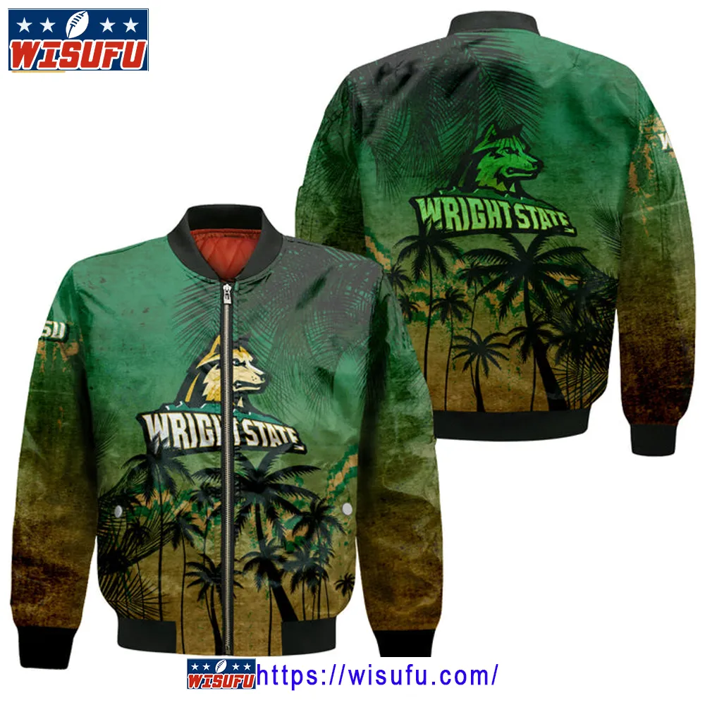 Wright State Raiders Coconut Tree Tropical Grunge Bomber Jacket