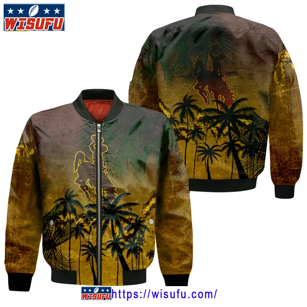 Wyoming Cowboys Coconut Tree Tropical Grunge Bomber Jacket