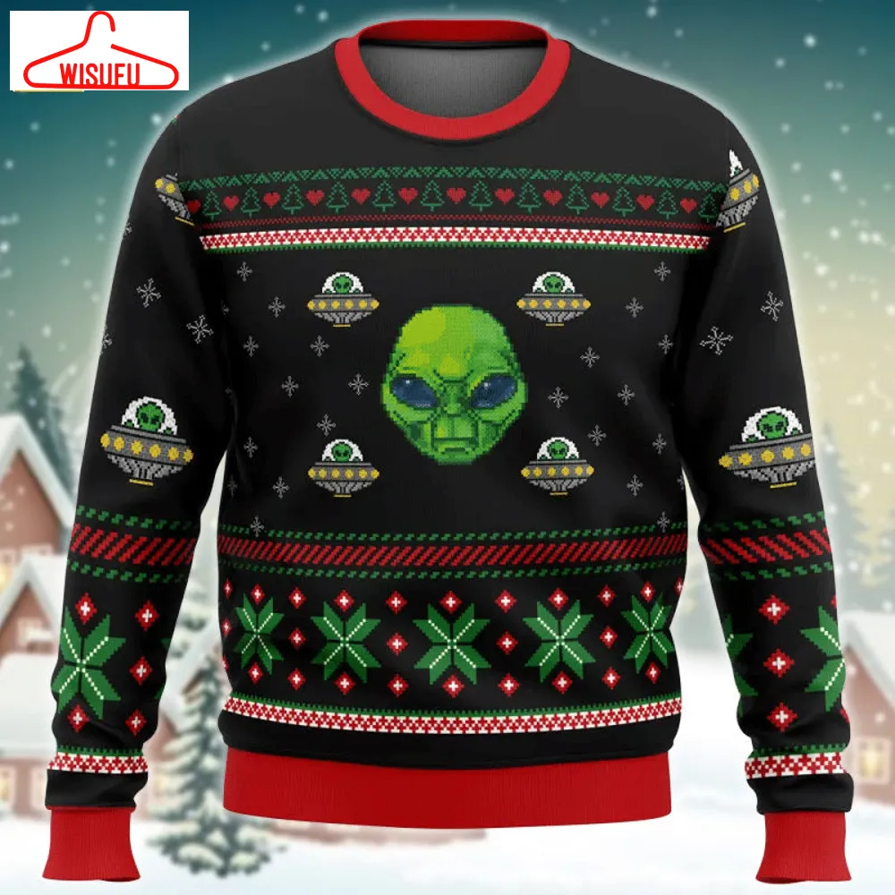 Xmas Alien With A Ufo Ugly Sweater