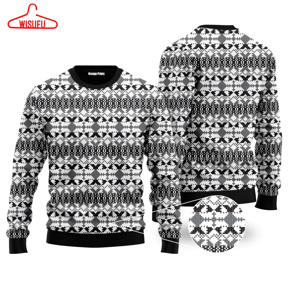 Xmas Knit Style Black And White Ugly Christmas Sweater - For Men & Women - New Winter Fashion Shirt Gift For Family