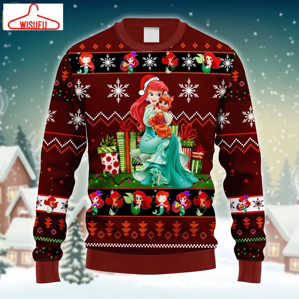 Xmas Little Ariel Mermaid Red Brown Ugly Sweater