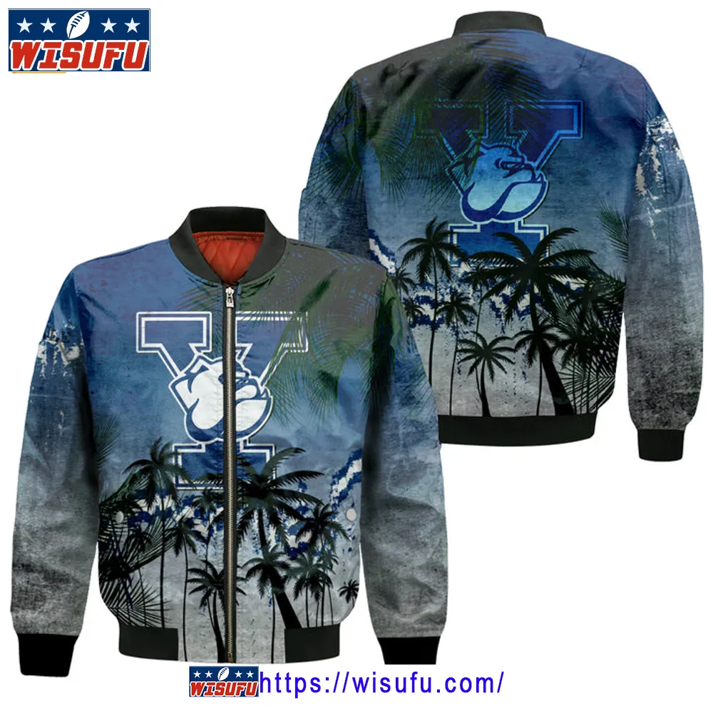 Yale Bulldogs Coconut Tree Tropical Grunge Bomber Jacket