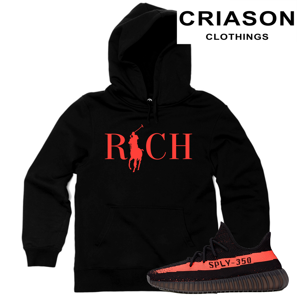 Yeezy Boost 350 V2 Black Red Match  Country Club Rich  Black Hoodie - Criason Store