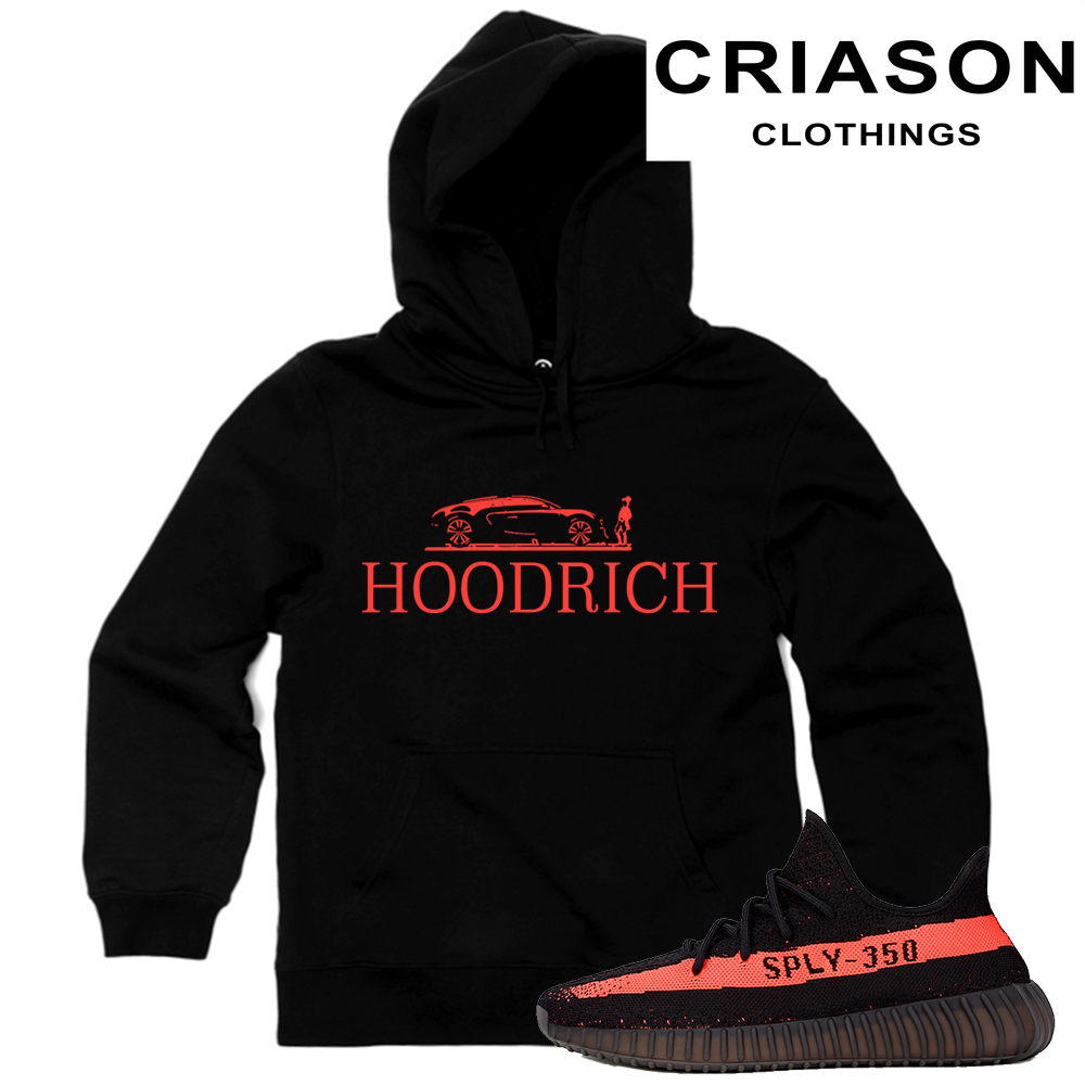 Yeezy Boost 350 V2 Black Red Match  HoodRich  Black Hoodie - Criason Store
