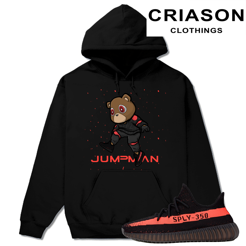 Yeezy Boost 350 V2 Black Red Match  Over Jumpman  Black Hoodie - Criason Store