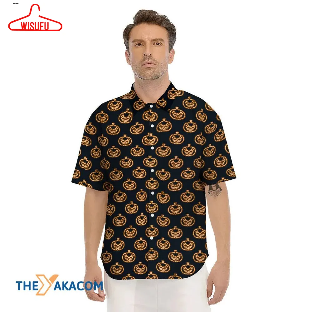 Yellow Pumpkin Black Halloween Hawaiian Shirt, New Fashion Gifts