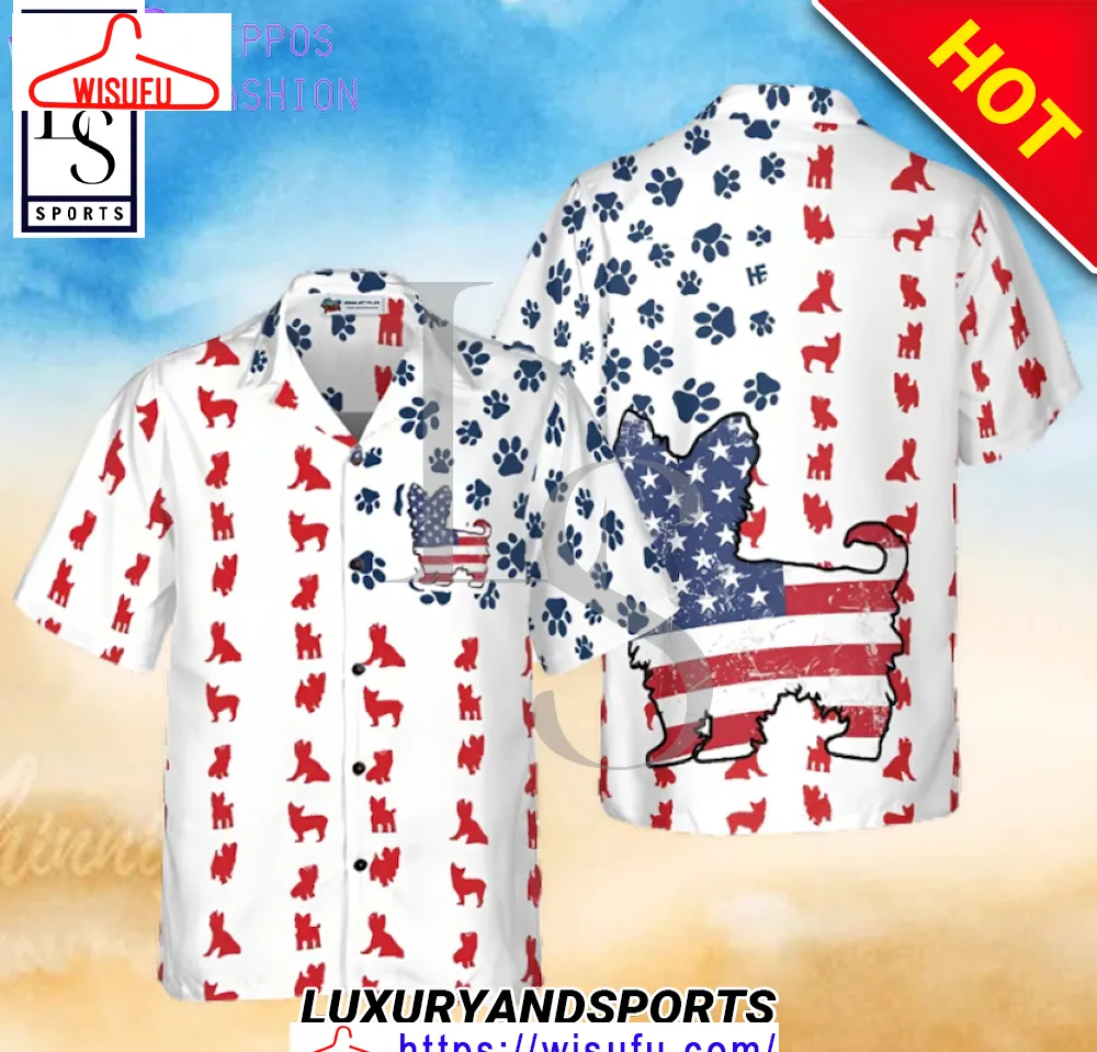 Yorkie American Flag Hawaiian Shirt, New Fashion Gifts