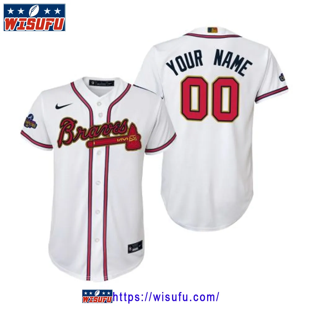 Youth Custom 00 Atlanta Braves White 2024-23 Gold Program Jersey