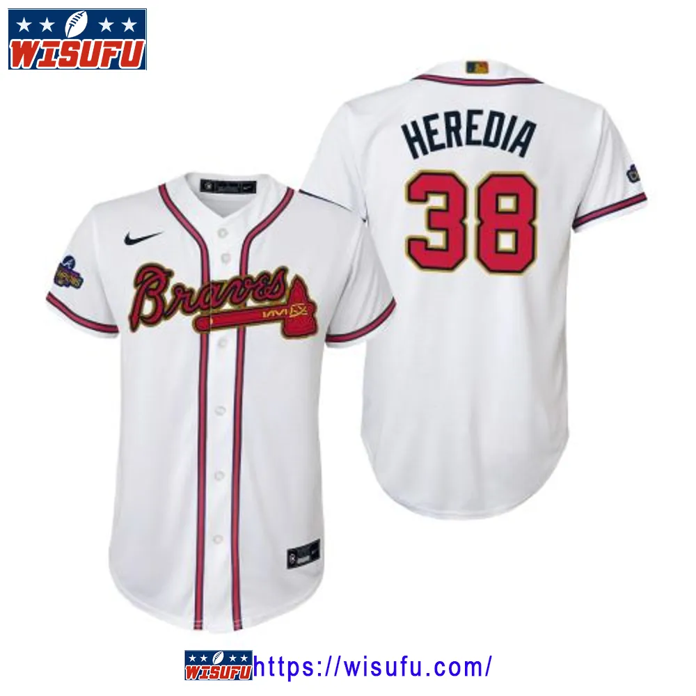 Youth Guillermo Heredia 38 Atlanta Braves White 2024-23 Gold Program Jersey