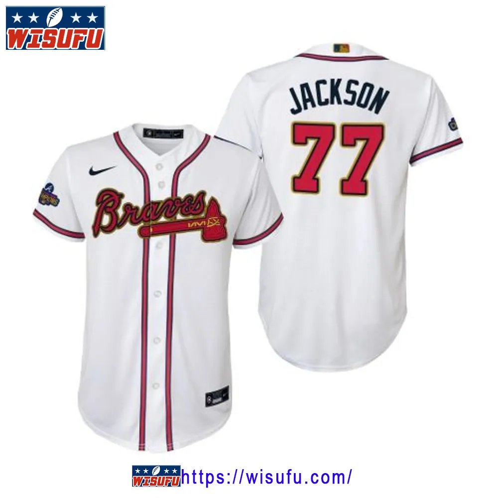 Youth Luke Jackson 77 Atlanta Braves White 2024-23 Gold Program Jersey