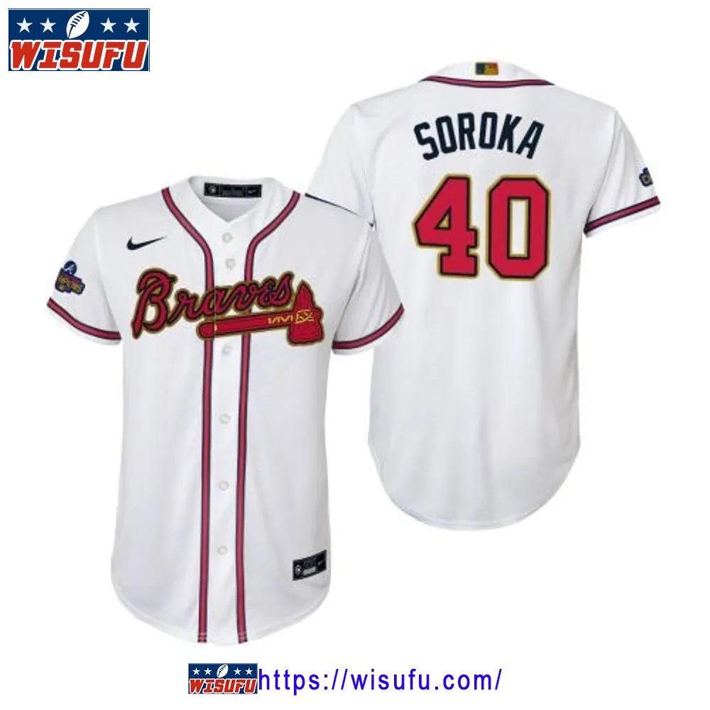 Youth Mike Soroka 40 Atlanta Braves White 2024-23 Gold Program Jersey