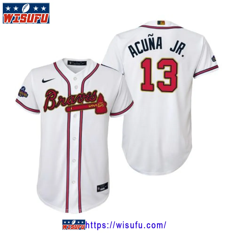 Youth Ronald Acuna Jr. 13 Atlanta Braves White 2024-23 Gold Program Jersey