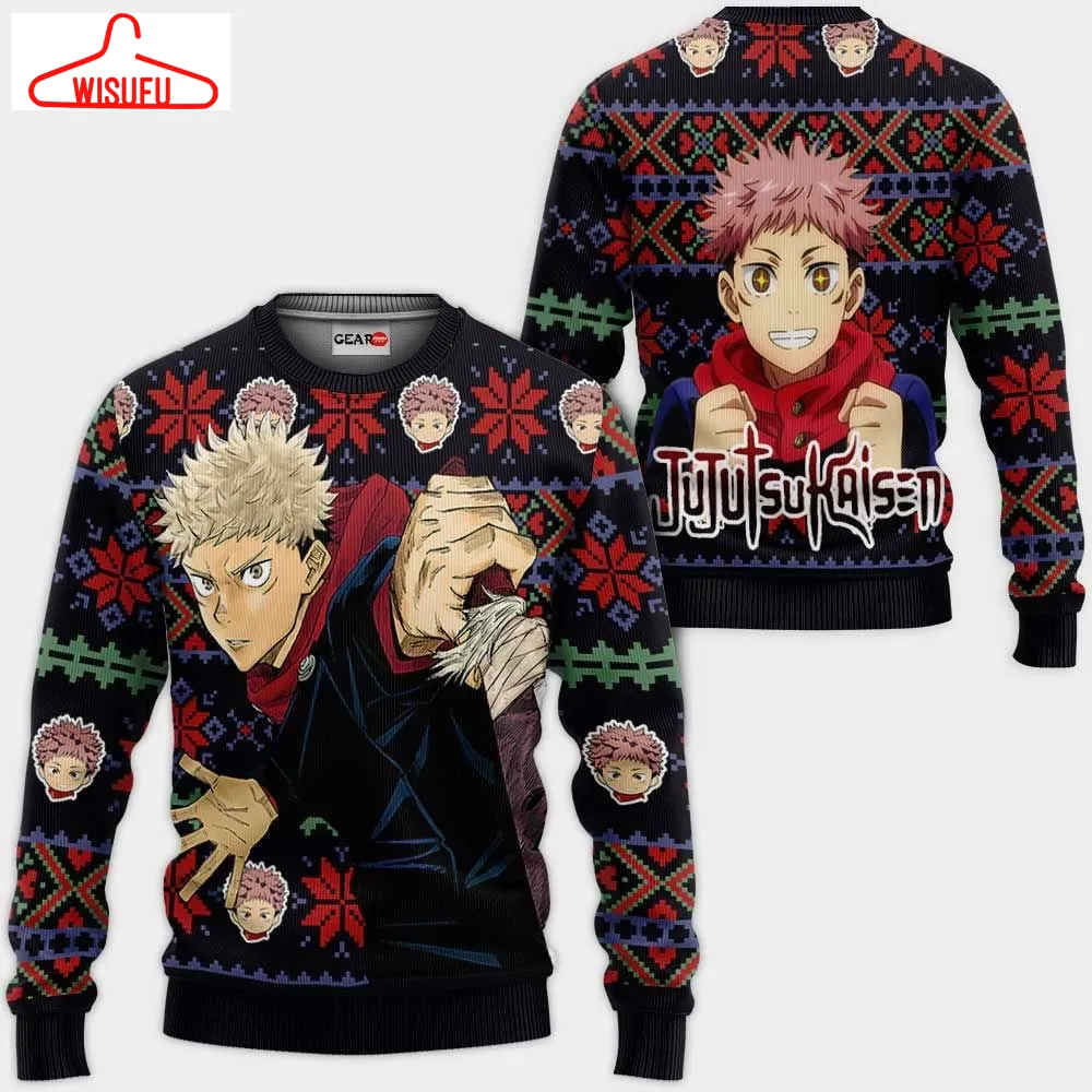 Yuji Itadori Ugly Christmas Sweater Anime Gifts, Anime Ugly Christmas Sweater Gift For Family